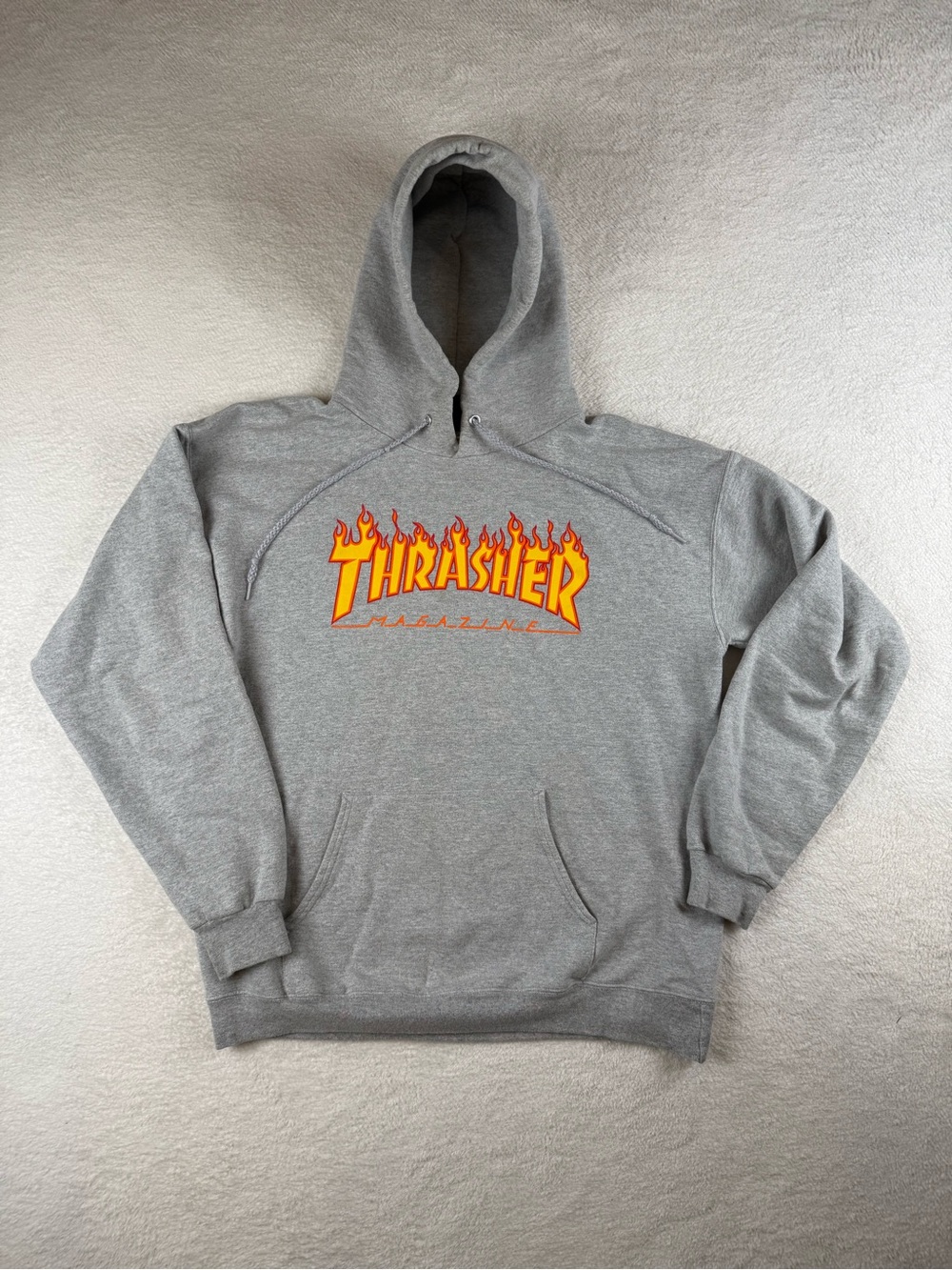 Vintage Thrasher Hoodie Mens Medium Grey Magazine Skateboard Pullover Sweatshirt